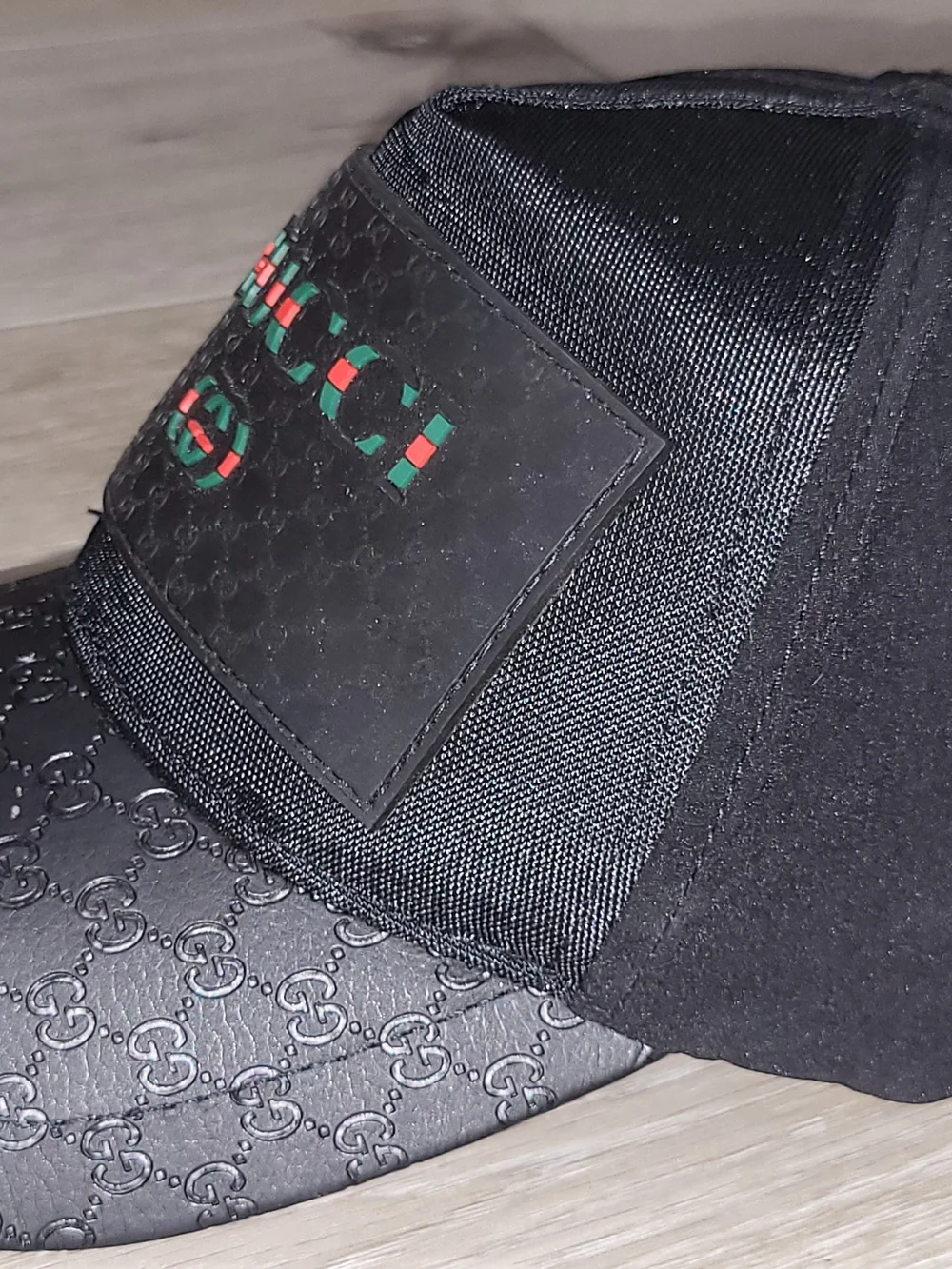 🌀Gucci Monogram Leather Black Baseball Cap